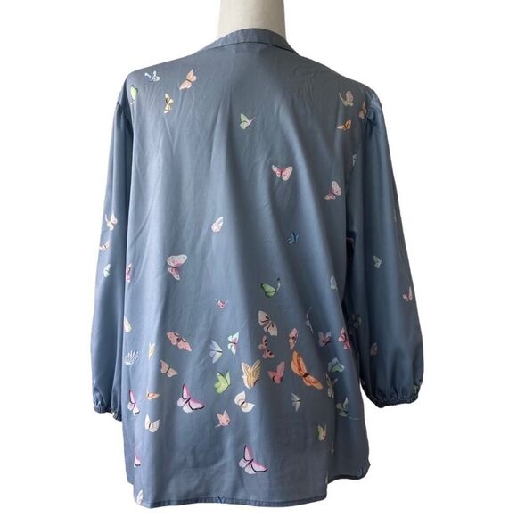 Butterfly Blouse Pullover Loose Fitting Half Zipper SZ M - Picture 2 of 12